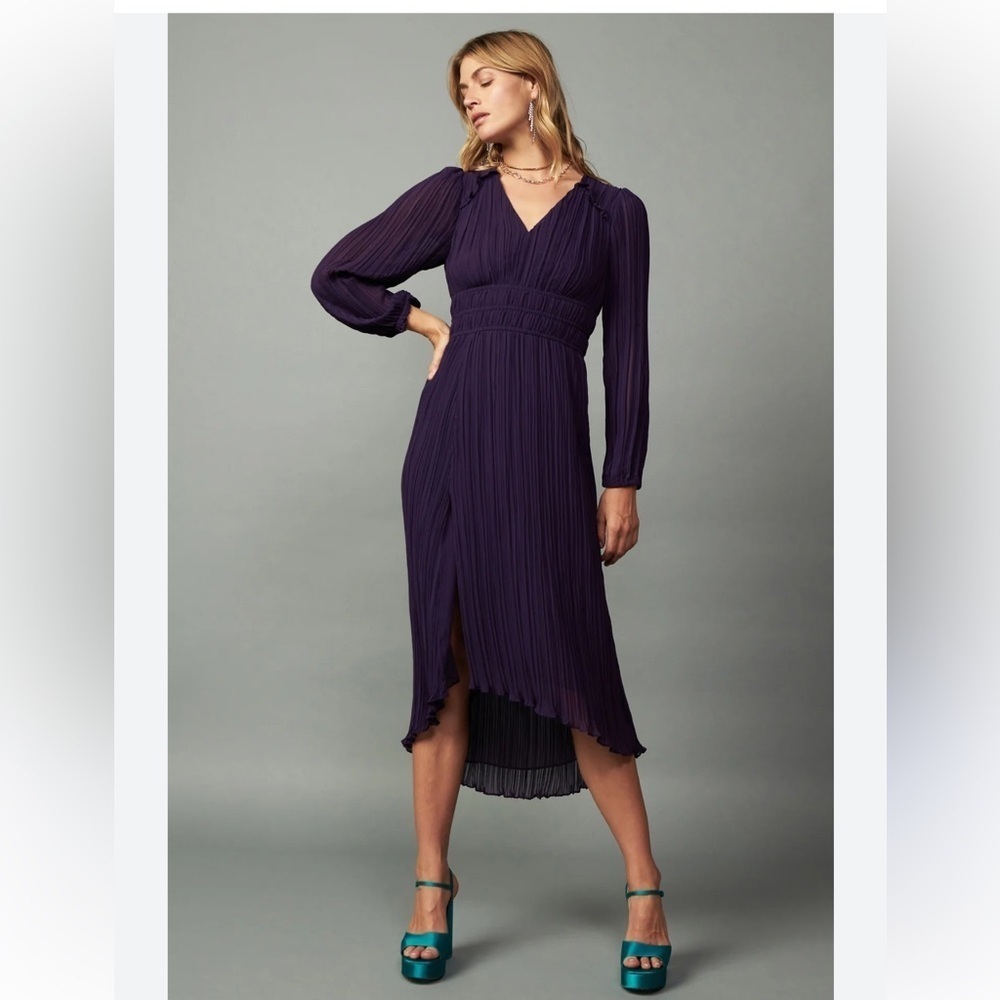 ANTHROPOLOGY CURRENT AIR M Purple pleated midi woman polyester dress holiday